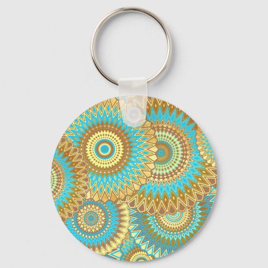 Porte-clés Mandala superposé bleu marron or (Recto)