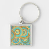Porte-clés Mandala superposé bleu marron or (Devant)