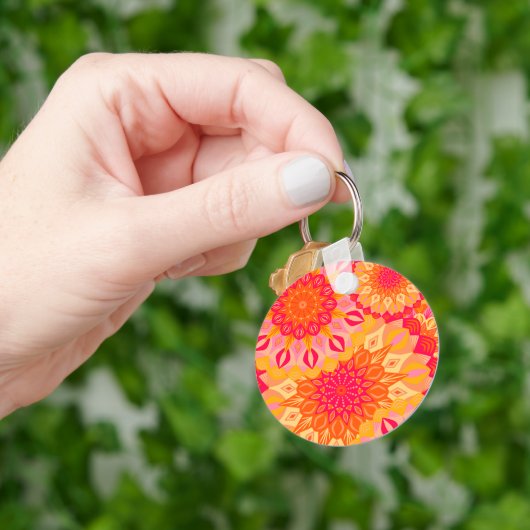Porte-clés Mandala superposé orange rose jaune (main)