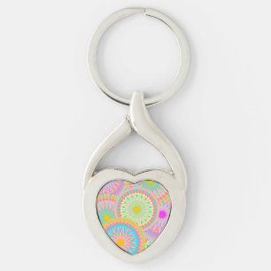 Porte-clés Mandala superposé rose bleu jaune menthe violet