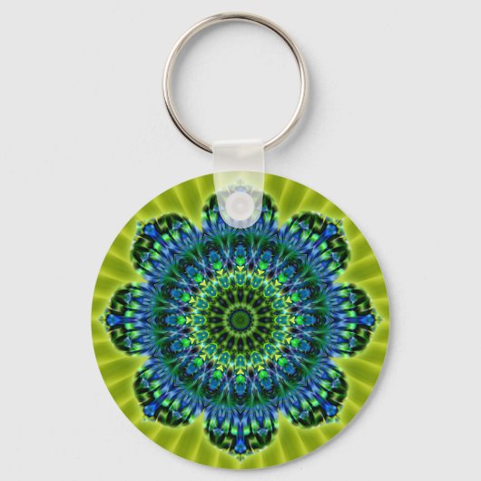 Porte-clés Mandala vert bleu | fleur vert clair (Recto)