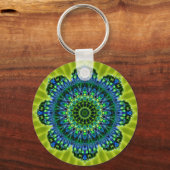 Porte-clés Mandala vert bleu | fleur vert clair (Recto)