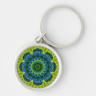 Porte-clés Mandala vert bleu fleur vert clair