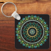 Porte-clés Mandala vert | Peint main | Géométrie sacrée (Recto)
