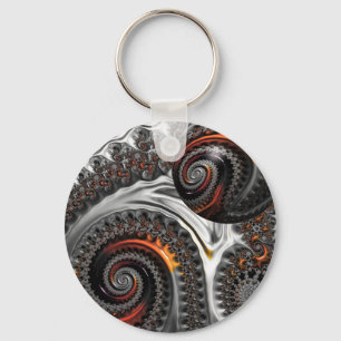 Porte-clés Mandelbrot argenté et orange avec sphère