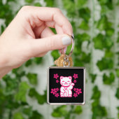 Porte-clés Maneki-neko japonais rose (main)