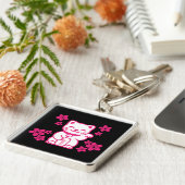 Porte-clés Maneki-neko japonais rose (Côté)