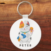 Porte-clés Maneki Neko White Chat, symbole de bonne chance (Recto)