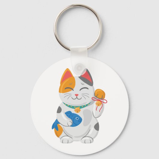 Porte-clés Maneki Neko White Chat, symbole de bonne chance (Verso)