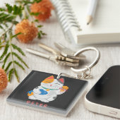 Porte-clés Maneki Neko White Chat, symbole de bonne chance (Devant Droit)