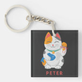 Porte-clés Maneki Neko White Chat, symbole de bonne chance (Devant)