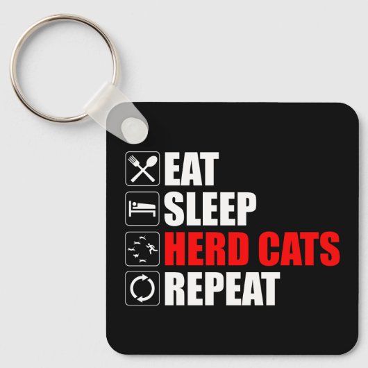 Porte-clés Manger. Dormir. Chats de troupeau. Recommencer (Recto)