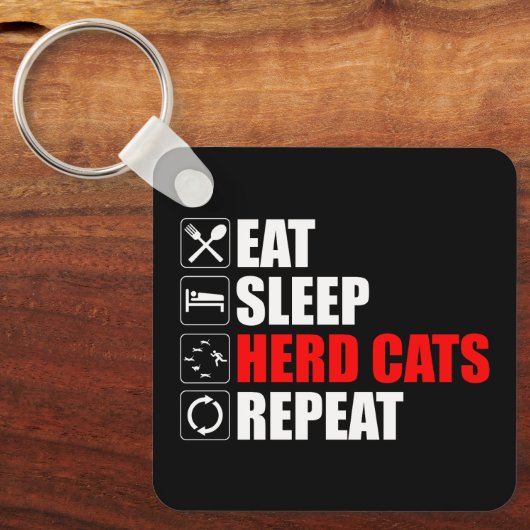 Porte-clés Manger. Dormir. Chats de troupeau. Recommencer (Recto)