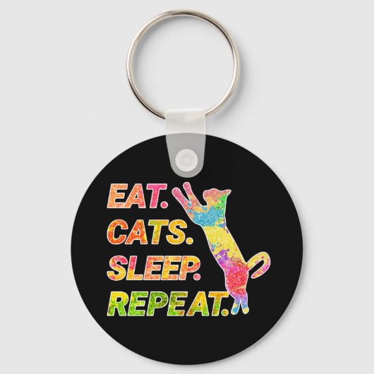 Porte-clés Manger, Dormir, Chats, Répéter - Amoureux des chat (Recto)