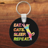 Porte-clés Manger, Dormir, Chats, Répéter - Amoureux des chat (Recto)