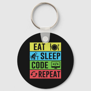 Porte-clés Manger Dormir Code Répéter Drôle Programmation Ret