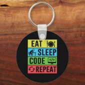 Porte-clés Manger Dormir Code Répéter Drôle Programmation Ret (Recto)