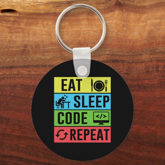 Porte-clés Manger Dormir Code Répéter Drôle Programmation Ret (Recto)