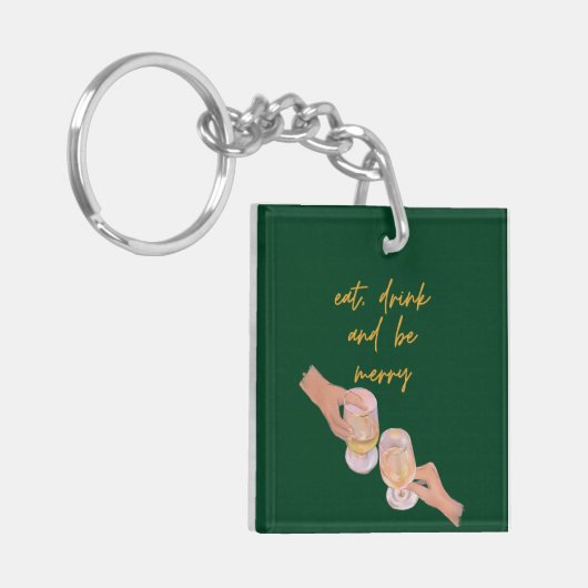 Porte-clés Mangez, Buvez et soyez Joyeux, Joyeux, Noël, Rétro (Devant gauche)