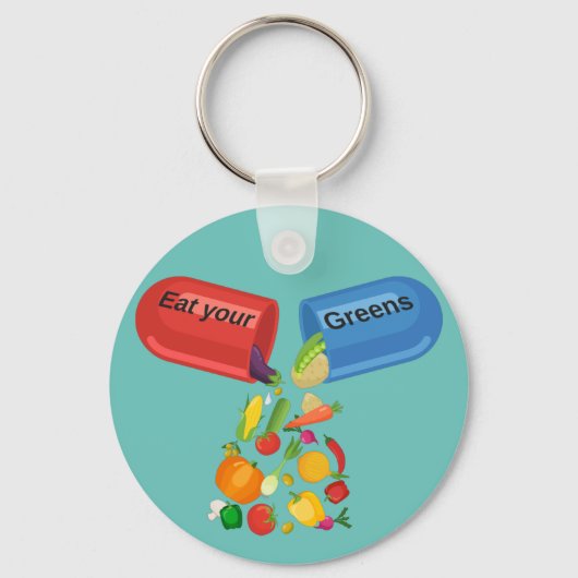 Porte-clés Mangez vos verts Veggie Pill Nutrition Alimentatio (Recto)