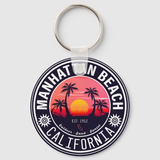 Porte-clés Manhattan Beach Ca Retro Sunset Palm Trees 60 ans (Recto)