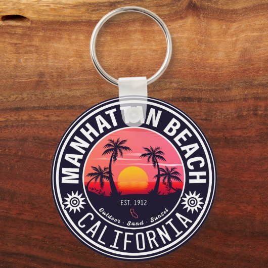 Porte-clés Manhattan Beach Ca Retro Sunset Palm Trees 60 ans (Verso)