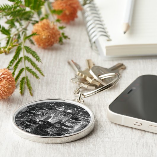 Porte-clés Manhattan New York nuit Noir et blanc (Côté)
