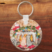 Porte-clés Manoir de Noël confortable avec chien et chat (Recto)