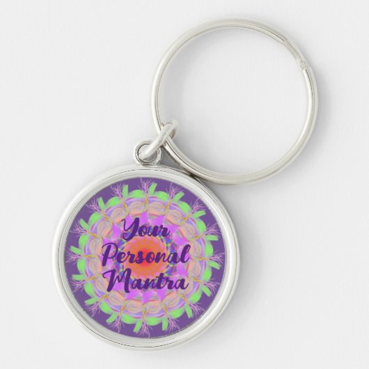 Porte-clés Mantra Mandala violet, vert et orange (Devant)