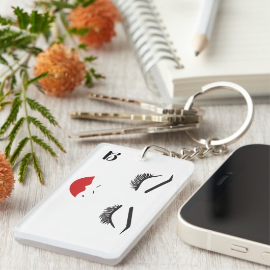 Porte-clés Maquillage de beauté cils et lèvres rouges Chic (Devant droit)