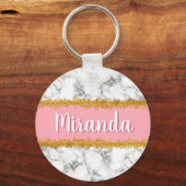 Porte-clés Marble Gold Parties scintillant Nom personnalisé (Verso)