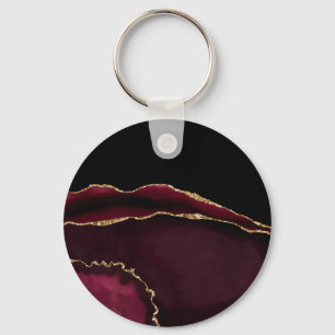 Porte-clés Marbre Agate Chic Noir Violet Paillettes Dorées