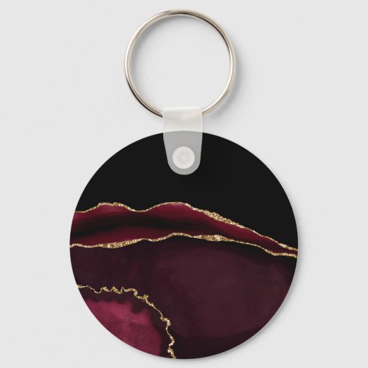 Porte-clés Marbre Agate Chic Noir Violet Paillettes Dorées (Recto)