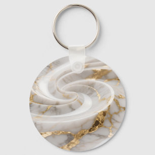 Porte-clés Marbre blanc avec motif tourbillonnant doré