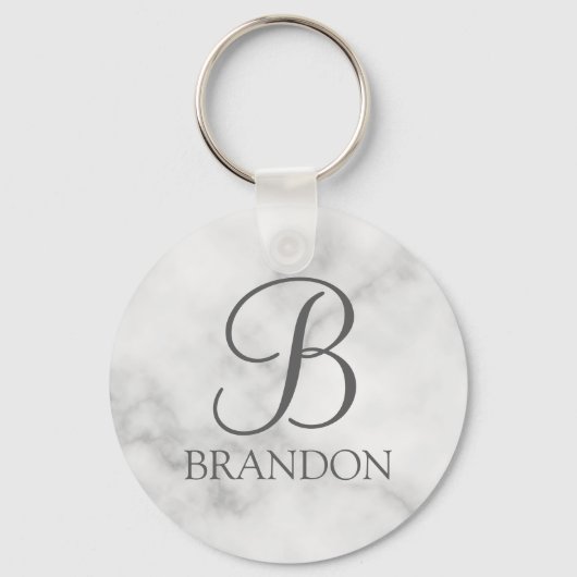 Porte-clés Marbre blanc de script personnalisé Monogramme et  (Recto)