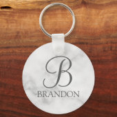 Porte-clés Marbre blanc de script personnalisé Monogramme et  (Recto)