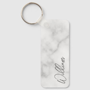 Porte-clés Marbre blanc Modern Script Nom personnalisé
