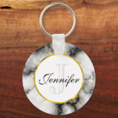 Porte-clés Marbre blanc moderne avec Monogramme de ruban or (Recto)