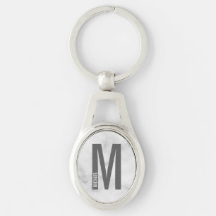 Porte-clés Marbre Blanc Moderne Monogramme et Nom Personnalis