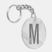 Porte-clés Marbre Blanc Monogramme et Nom Personnalisés (Devant gauche)