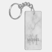 Porte-clés Marbre Blanc Monogramme et Nom Personnalisés (Devant gauche)