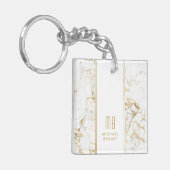 Porte-clés Marbre Blanc Or Monogramme Élégant (Devant gauche)