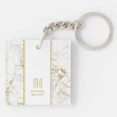 Porte-clés Marbre Blanc Or Monogramme Élégant (Dos)