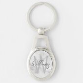 Porte-clés Marbre blanc Script Monogramme personnalisé et nom (Devant)