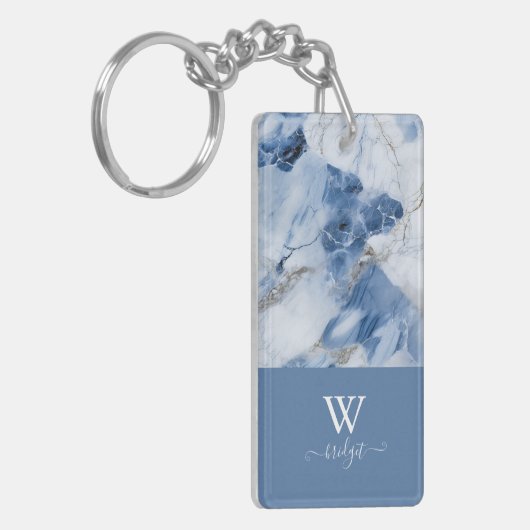 Porte-clés marbre bleu abstrait motif côtier (Devant gauche)