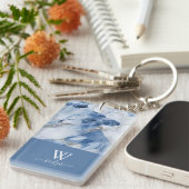 Porte-clés marbre bleu abstrait motif côtier (Devant droit)