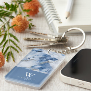 Porte-clés marbre bleu abstrait motif côtier