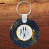 Porte-clés Marbre bleu marine et or Marbre moderne Monogramme (Recto)