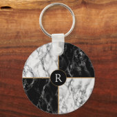 Porte-clés Marbre Chèque Noir & Blanc tendance - Ajouter Votr (Recto)