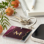 Porte-clés Marbre d'agate rouge et or (Devant Droit)